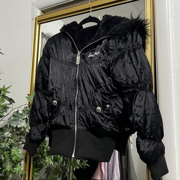 RARE Baby Phat Y2K Reversible Faux Fur Full Zip Puffer Bomber Jacket Medium - Picture 4 of 7